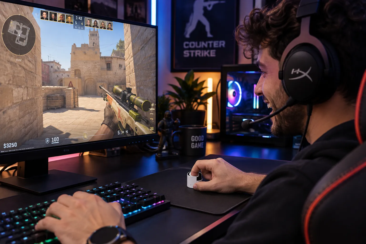 Gamer playing with the Z-ERGO Pocket Precision Mouse™